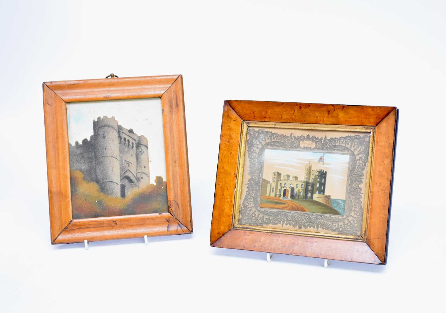 Lot 548 - Two folk art 'sand' pictures of Isle of Wight castles