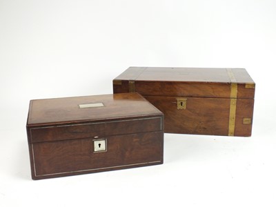 Lot 557 - A Victorian brass-bound mahogany writing slope and a work box