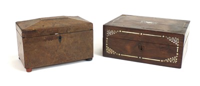 Lot 558 - A Victorian walnut tea caddy and a rosewood fitted work box