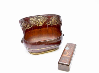 Lot 489 - A Chinese lacquered bamboo basket and a Japanese lacquer box