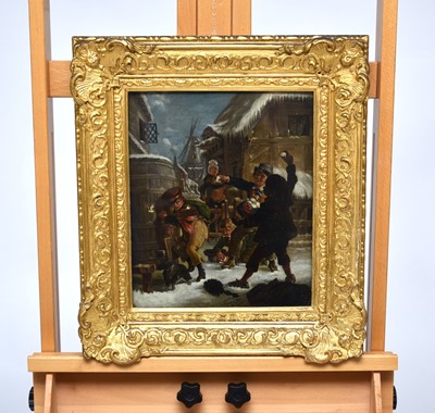 Lot 309 - William Kidd (British, 1790-1863), a snowball fight, oil