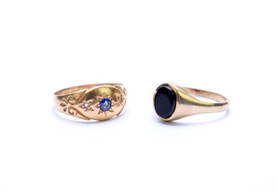 Lot 188 - An 18ct gold sapphire and diamond ring and a 9ct gold signet ring