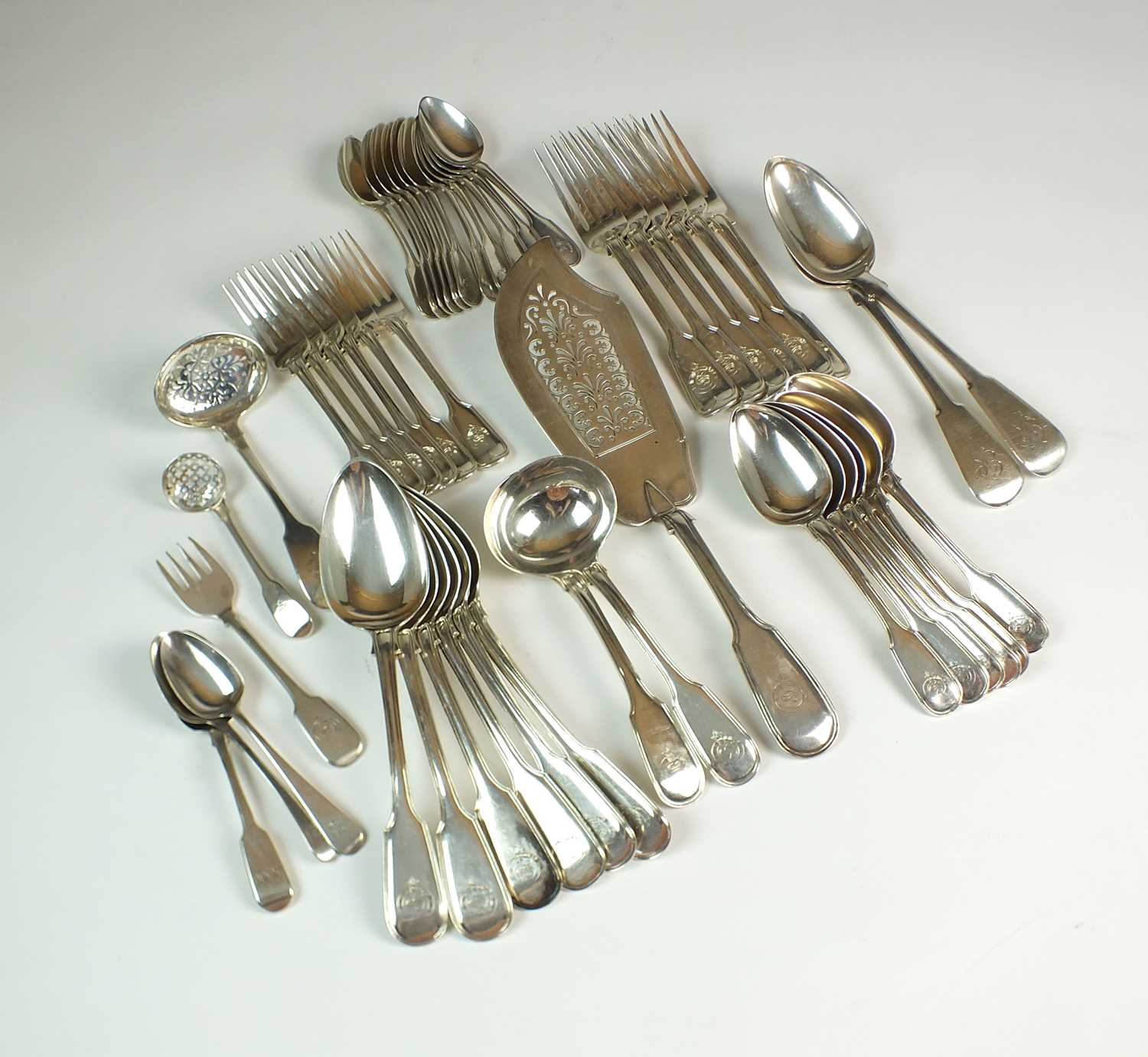 Lot 8 - A collection of Fiddle and Thread pattern silver flatware