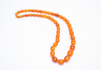 Lot 192 - A graduated oval amber bead necklace