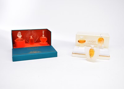 Lot 367 - Two sets of Lalique miniature perfume bottles, boxed.