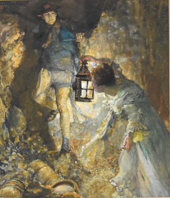 Lot 240 - Edgar Bundy (British, 1862-1922), 'The Parting' and 'The Smuggler's Cave', watercolour (2)
