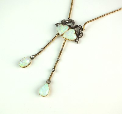Lot 72 - A late 19th century opal and diamond necklace