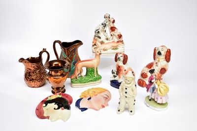 Lot 460 - Ceramics including Staffordshire animals and Art Deco wall masks