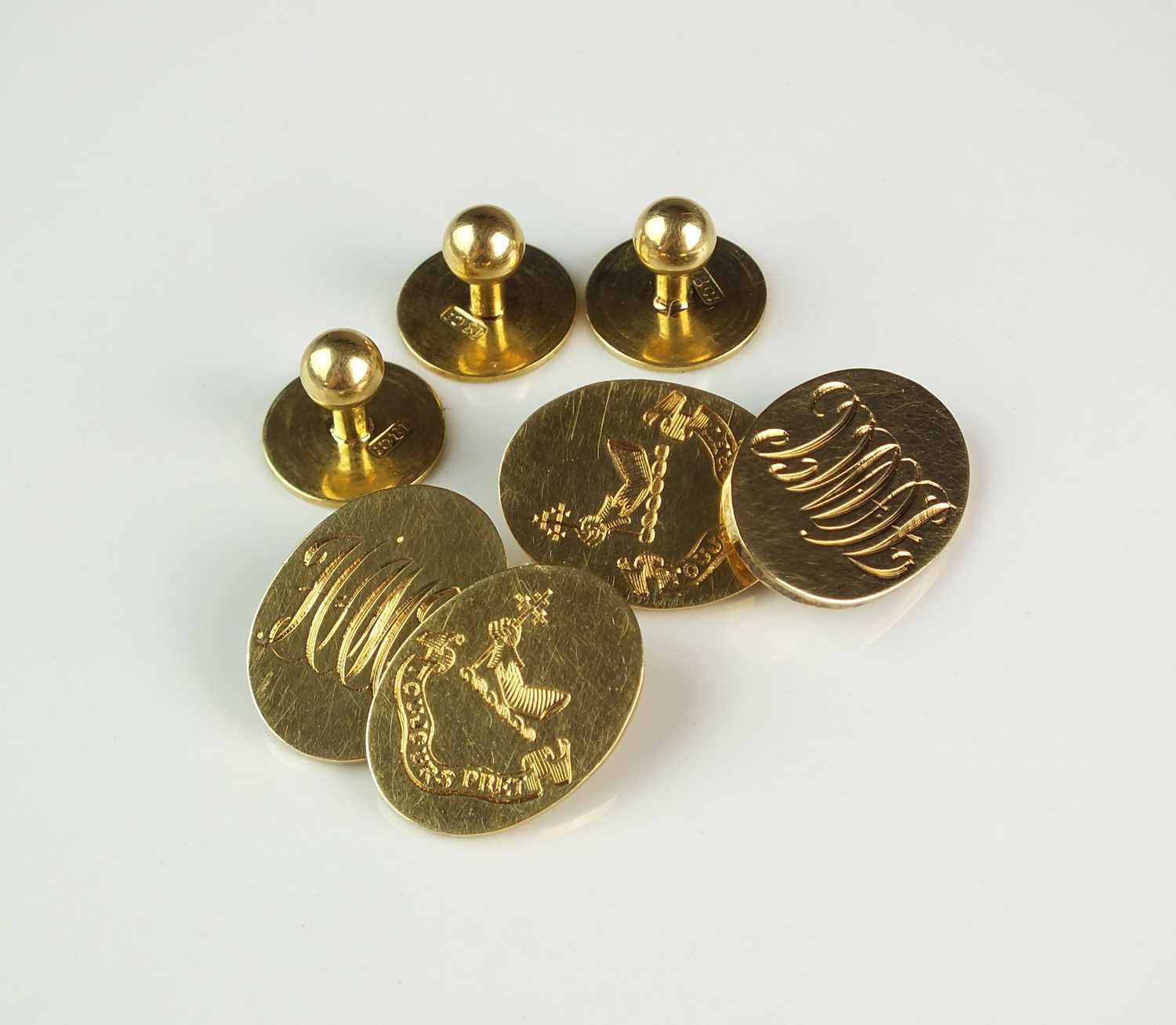 Lot 84 - A pair of 18ct gold cufflinks and three studs