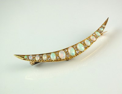 Lot 76 - An opal and diamond crescent brooch
