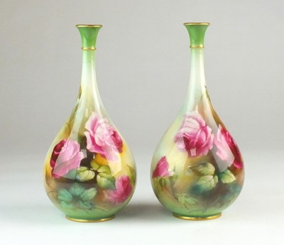 Lot 255 - A pair of Royal Worcester Hadley ware vases, dated 1907