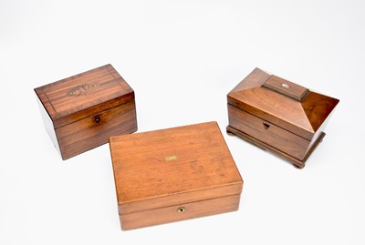 Lot 503 - Two 19th century tea caddies and a small writing box