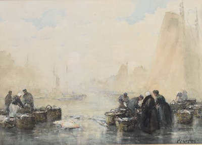 Lot 294 - John Ernest Aitken RSW (1881-1957). The Fish Quay, Rotterdam