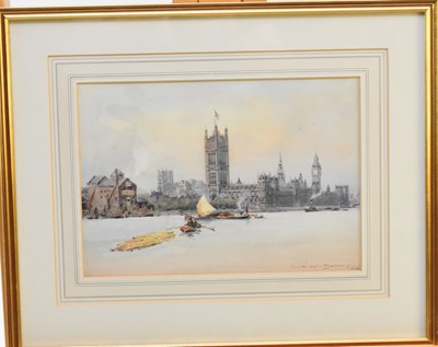 Lot 214 - William Alistair MacDonald.(British 1861-1948) The Houses of Parliament from the Thames