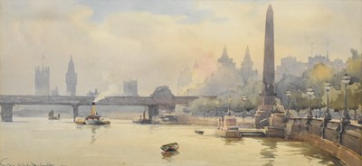 Lot 214 - William Alistair MacDonald.(British 1861-1948) The Houses of Parliament from the Thames