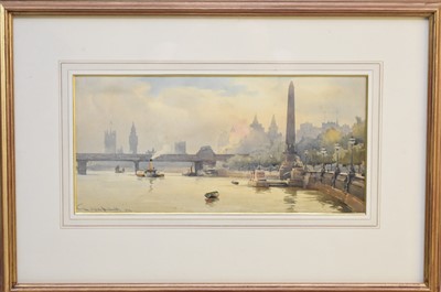 Lot 214 - William Alistair MacDonald.(British 1861-1948) The Houses of Parliament from the Thames