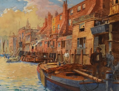 Lot 216 - William McDowell (British 1888-1950). Barges on the river Thames