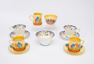 Lot 429 - A Clarice Cliff 'Crocus' part coffee set and a Paragon China tea set