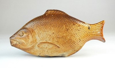 Lot 248 - Brampton salt-glazed stoneware fish spirit flask, 19th century