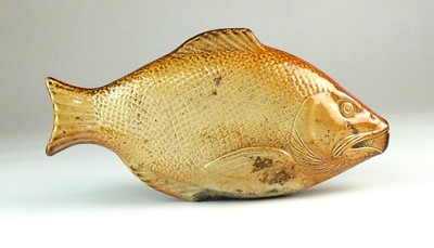 Lot 248 - Brampton salt-glazed stoneware fish spirit flask, 19th century