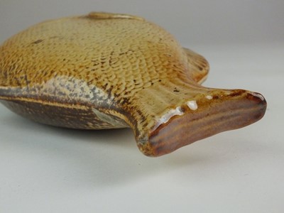 Lot 248 - Brampton salt-glazed stoneware fish spirit flask, 19th century