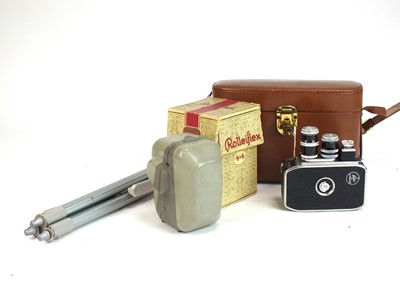 Lot 627 - A Rolleiflex 4x4 camera and a Bolex 8mm cine camera with accessories