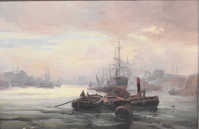 Lot 279 - Attributed to Charles John de Lacey (1856-1936). Shipping on a river