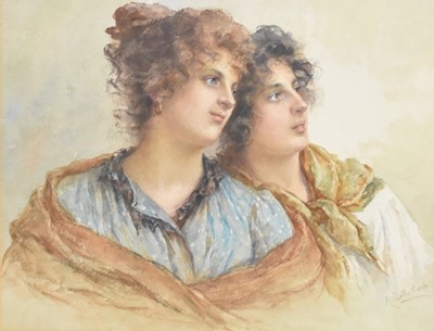 Lot 274 - A. Belle Costa. (fl c. 1900). Portrait of two Sisters, watercolour