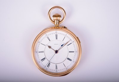 Lot 105 - An 18ct gold open face chronograph pocket watch by Robert Curtis of Hull