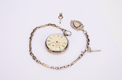 Lot 217 - A silver open-face pocket watch and fob chain