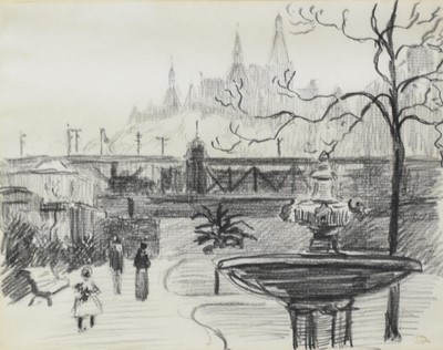Lot 235 - Lucien Pissarro (British, 1863-1944), Hungerford Bridge, London, charcoal