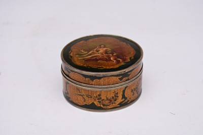 Lot 307 - A 19th century white metal bound and tortoiseshell-lined circular snuff box