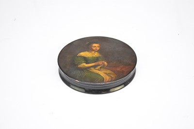 Lot 309 - An early 19th century Stobwasser papier mache circular snuff box