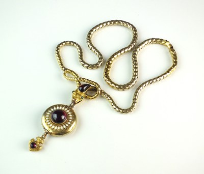 Lot 93 - A Victorian garnet, emerald and enamel snake necklace