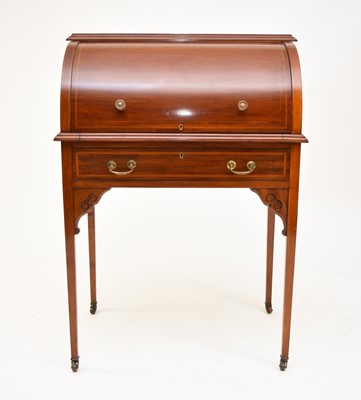 Lot 713 - An Edwardian inlaid mahogany cylinder bureau