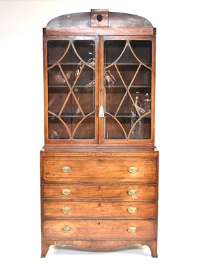 Lot 669 - A 19th century ebony strung mahogany secretaire bookcase