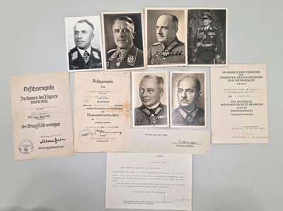 Lot Group of German Third Reich award certificates and postcard photographs