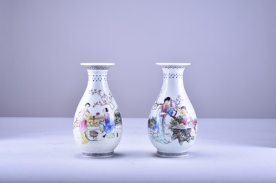 Lot 42 - A pair of Chinese famille rose vases, Qianlong marks but Republic