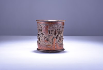 Lot 58 - A Chinese carved bamboo brush pot, 19th century