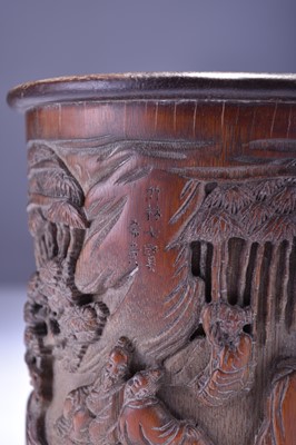 Lot 58 - A Chinese carved bamboo brush pot, 19th century