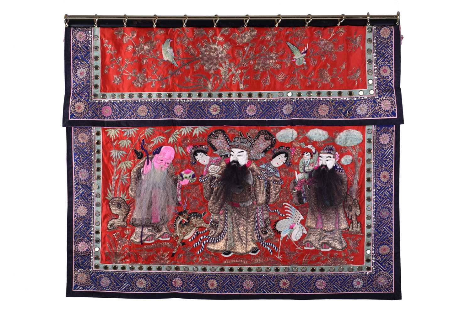 Lot 113 - A South East Asian embroidered silk altar cloth, 20th century