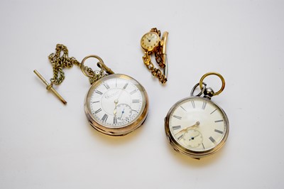 Lot 221 - Two silver open-face pocket watches and a Rotary 9ct lady's wristwatch