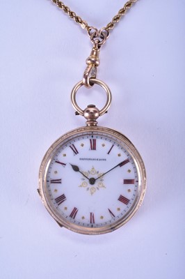 Lot 125 - A 10ct gold open face pocket watch on a 9ct gold chain