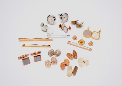 Lot 160 - A collection of 9ct gold cufflinks, yellow metal studs and gilt cufflinks and studs