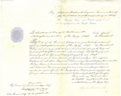 Lot 4 - Royal Navy. Appointment of Lieutenant Henry A Hollinworth to Acting Commander of HMS President