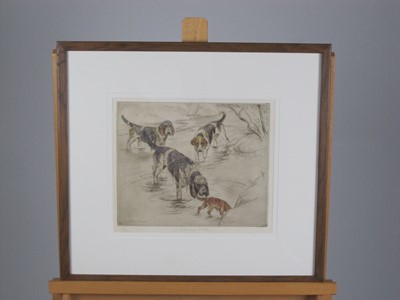 Lot 11 - George Vernon Stokes, RBA, RMS (British, 1873-1954), otterhounds, '73/75', drypoint etching