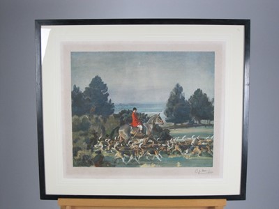 Lot 7 - After Sir Alfred James Munnings, a pair of prints of the Belvoir hunt, signed (2)