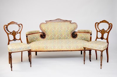 Lot 549 - An Edwardian inlaid rosewood salon suite