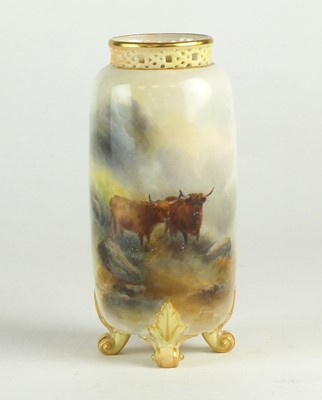 Lot 259 - Royal Worcester vase painted with Highland Cattle by Harry Stinton