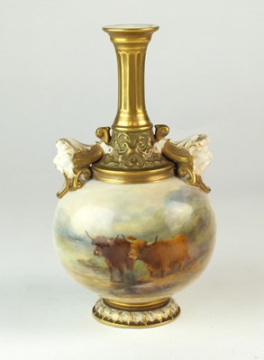 Lot 261 - Royal Worcester 'Highland Cattle' vase by Harry Stinton